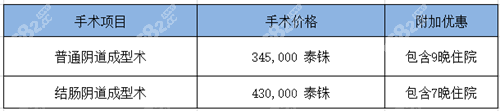 泰国yanhee然禧变性手术部分项目表