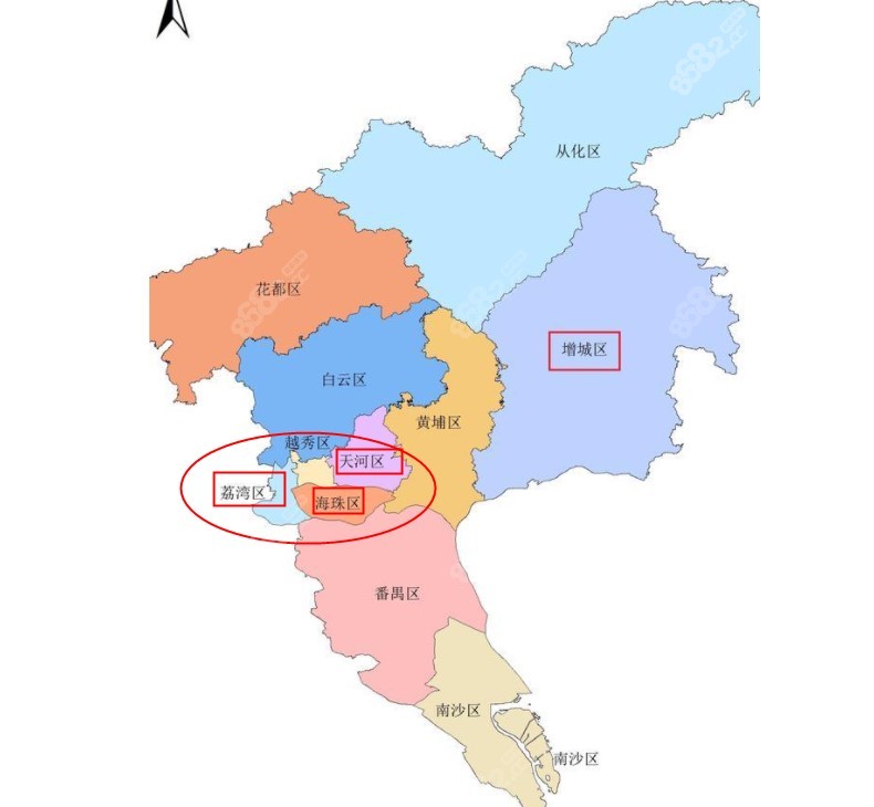 广州荔湾区、天河区以及海珠区距离