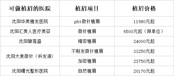 沈阳可做无痕微针植眉的医院价格