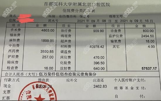 北口马晓辉正颌手术费用单