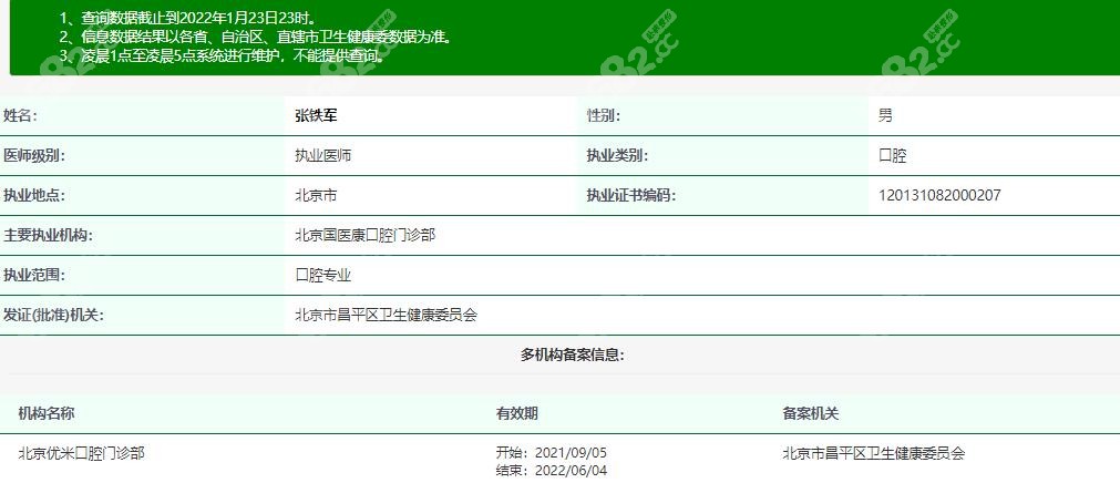 北京国医康口腔医生拥有正规资质挺靠谱