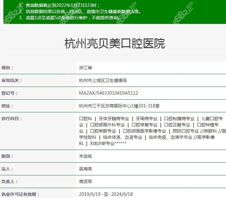 杭州亮贝美口腔的医院资质