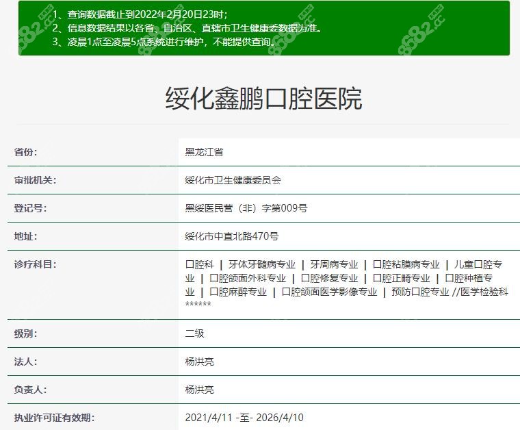 绥化鑫鹏口腔医院的资质