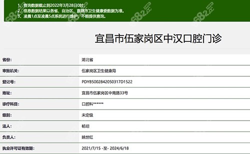 宜昌中汉口腔门诊部资质