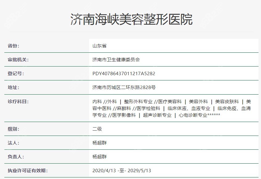 济南海峡植发医院在卫健委官网上的备案信息