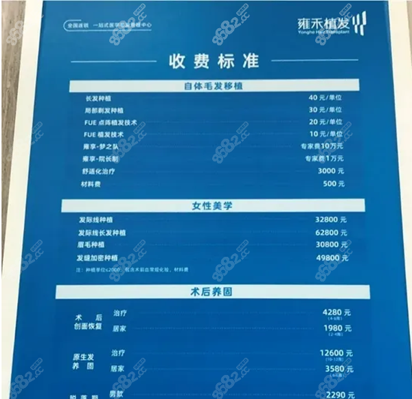 三大植发机构价格表:雍禾/大麦/新生全国三大植发医院费用,毛发移植