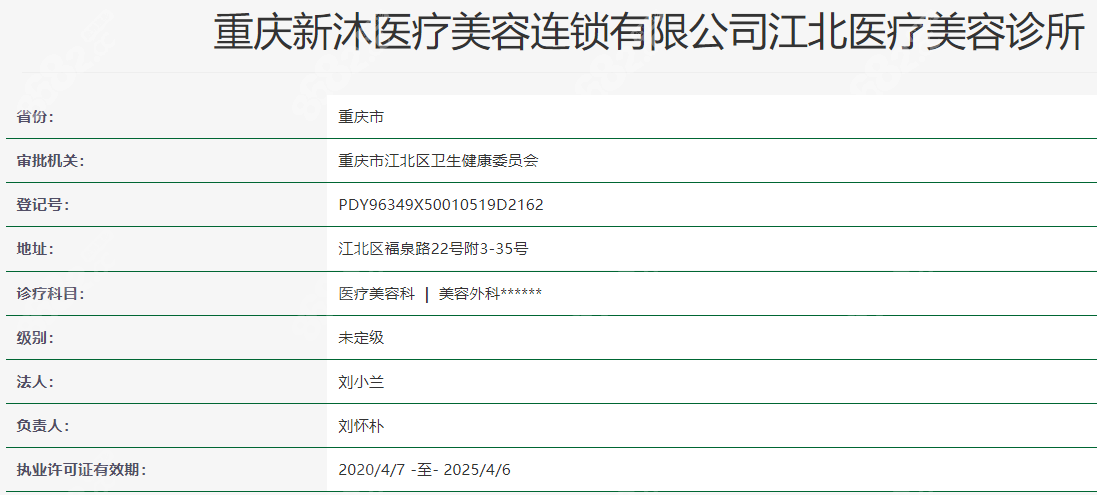 重庆新沐植发医疗管理连锁有限公司江北医疗美容诊所