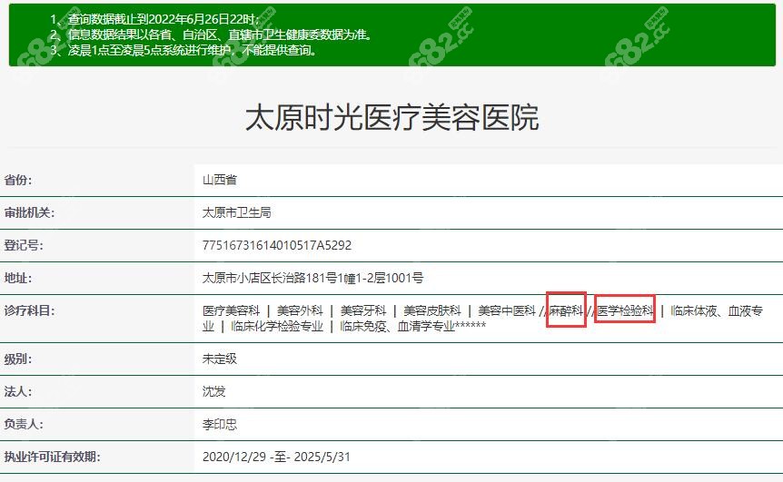 太原时光整形在卫健委上有登记行医信息