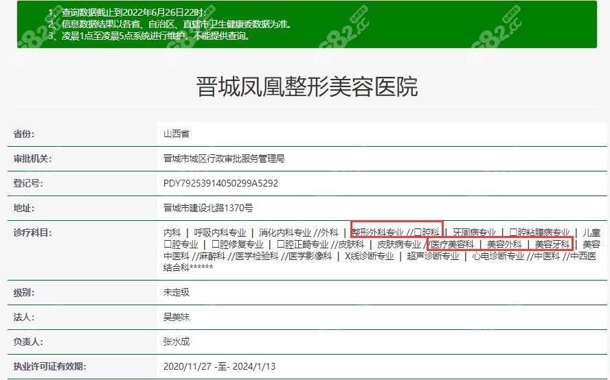 晋城凤凰整形美容医院卫健委登记信息
