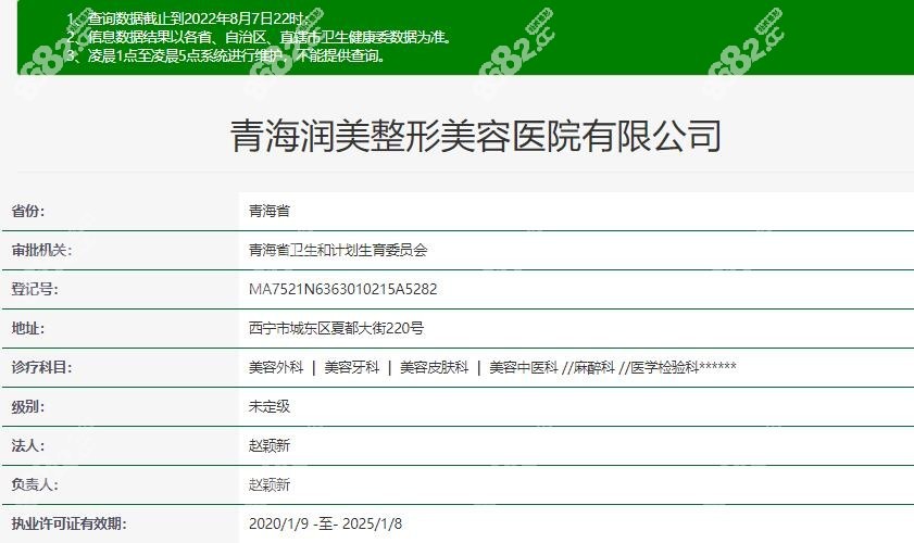 青海潤美整形在衛(wèi)健委上登記的詳細(xì)信息