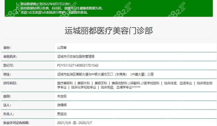 运城丽都整形医院卫健委登记信息