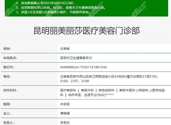 昆明丽美丽莎医疗美容正规资质