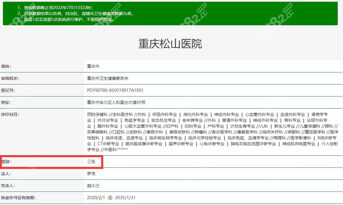 重慶松山醫(yī)院資質(zhì)是3級(jí)，可開展磨骨項(xiàng)目