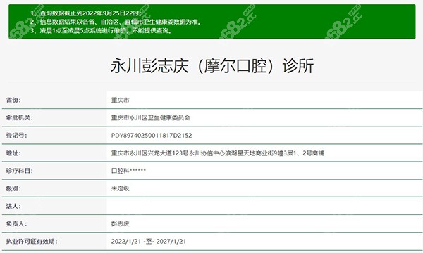 永川彭志庆（摩尔口腔）诊所正规资质