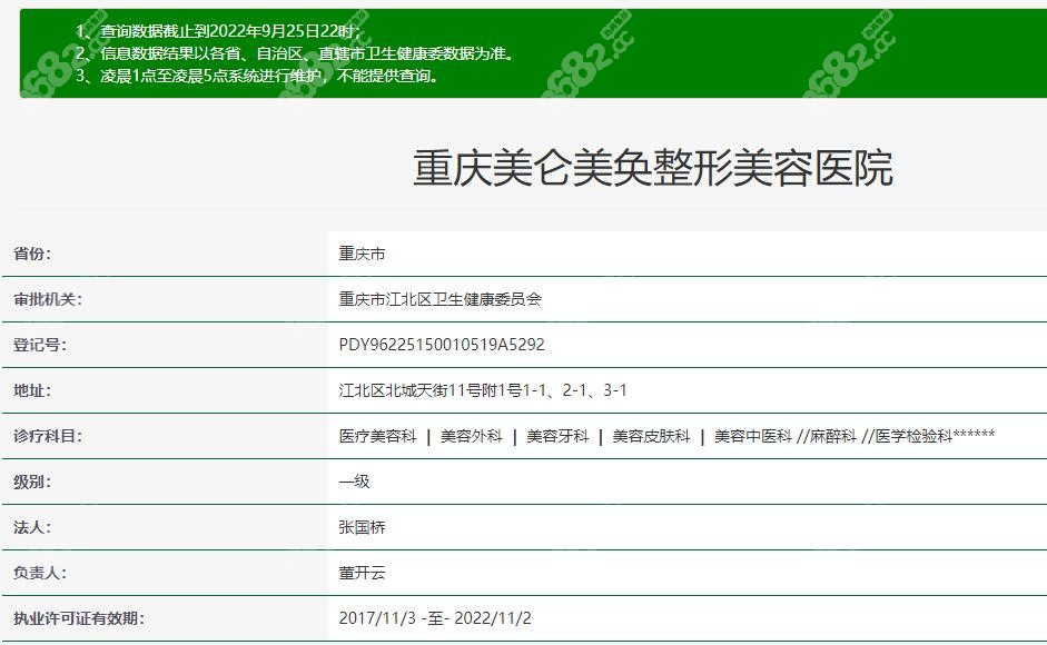 卫健委上查询到重庆美仑美奂是正规医院