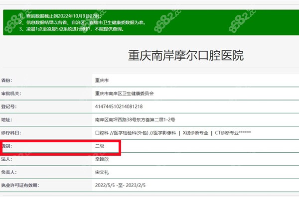重庆南岸摩尔口腔医院的资质