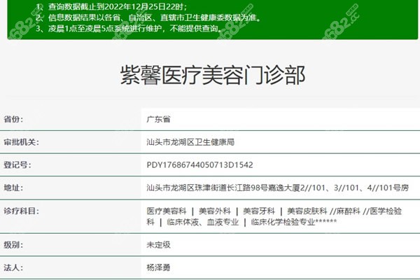 汕头紫馨整形医院卫健委资料