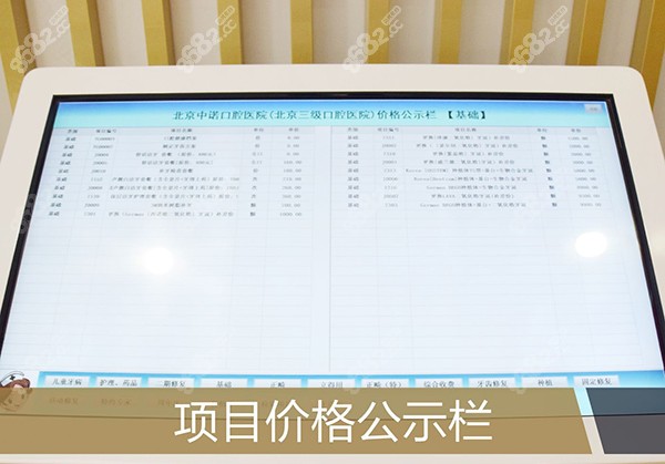 北京中诺口腔价格表公示栏
