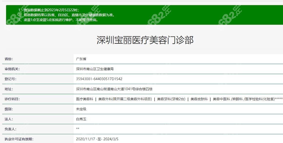 卫生健康委员会上查询的深圳宝丽医疗美容资质