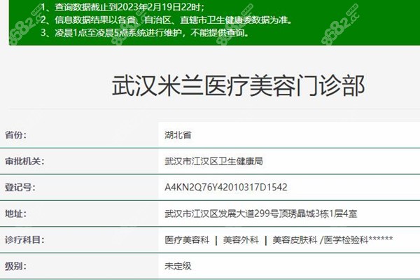 武汉米兰整形医院卫健委资料