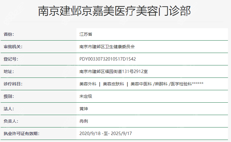 南京京嘉美医疗美容资质