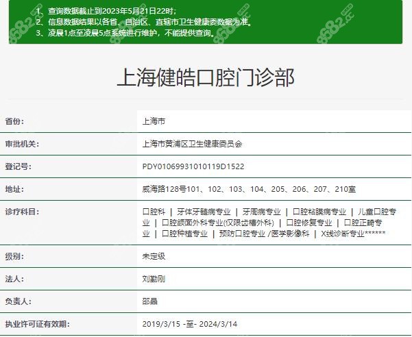 上海健皓口腔门诊部资质