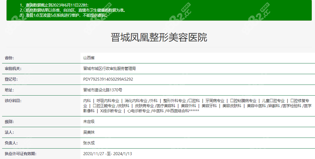 凤凰整形在卫建委上登记的具体医院信息