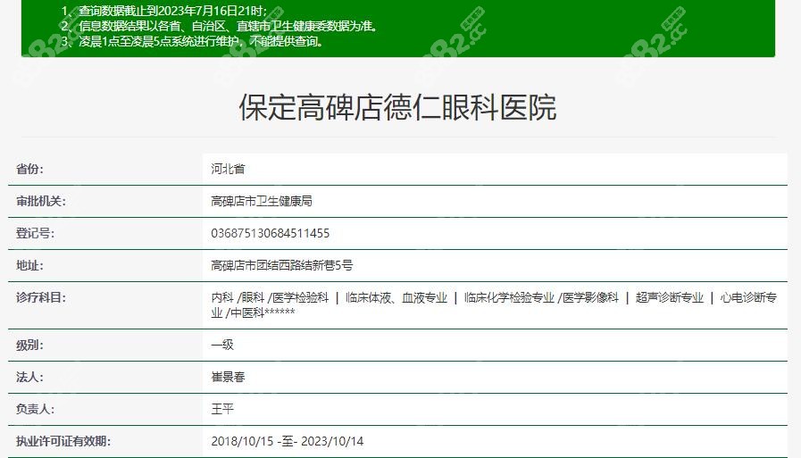 保定德仁眼科医院在卫健委登记的资质