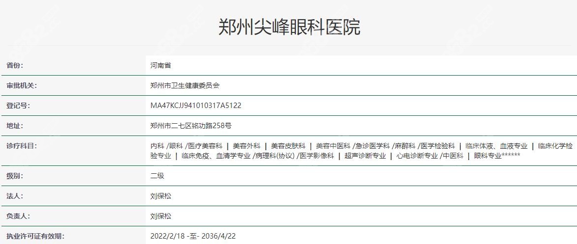 郑州尖峰眼科医院是正规的