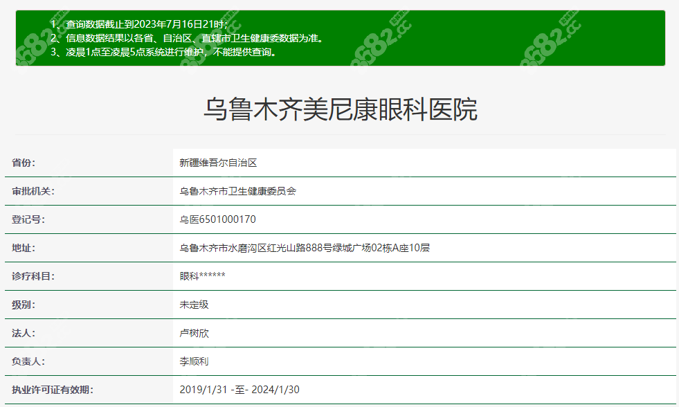乌市美尼康眼科医院营业资质正规