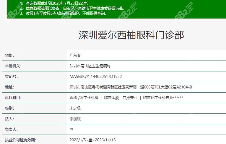 深圳爱尔眼科医院其中一家卫健委资质信息登记www.8682.cc