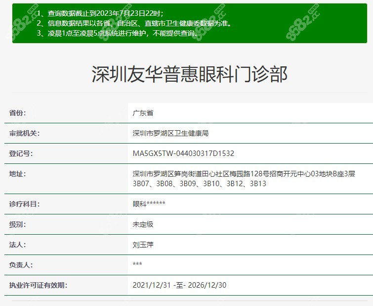 深圳友华普惠眼科地址电话