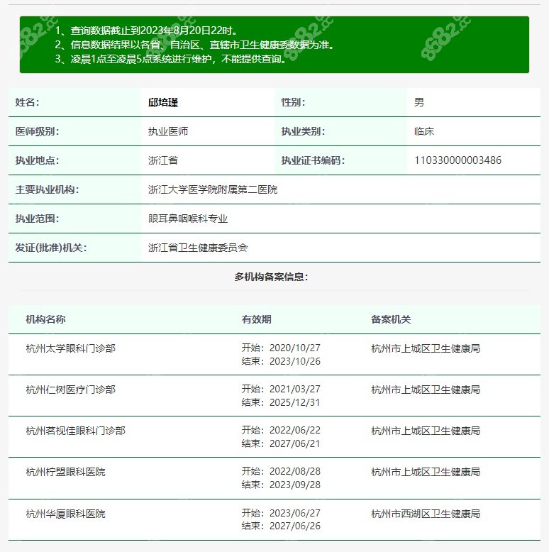 邱培瑾医生坐诊杭州私立眼科医院名单