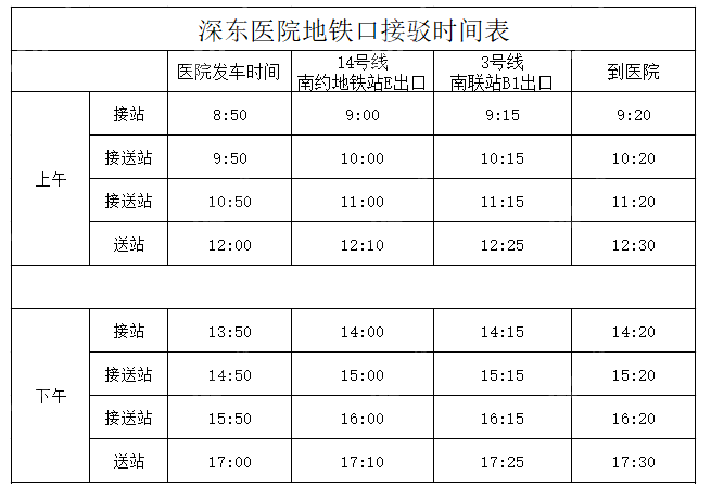 深东爱尔眼科医院接驳车的具体时刻
