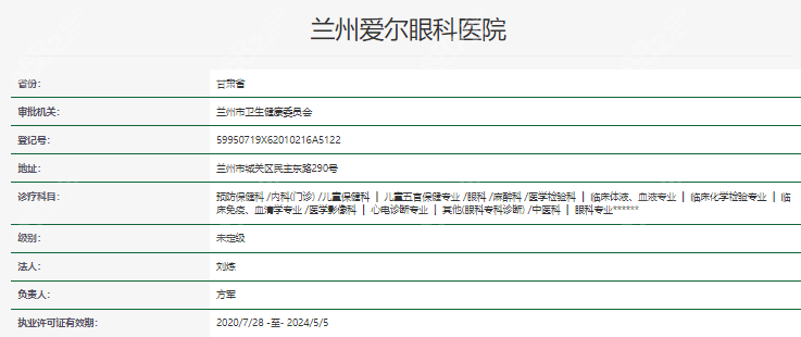 兰州爱尔眼科医院资质表