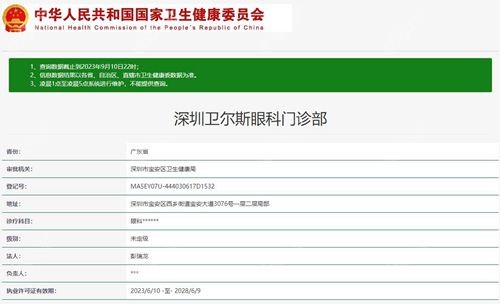深圳卫尔斯眼科医院在卫健委查询的信息