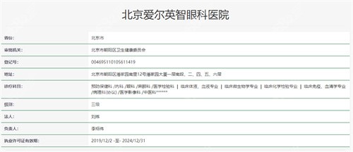 北京爱尔英智眼科医院资质