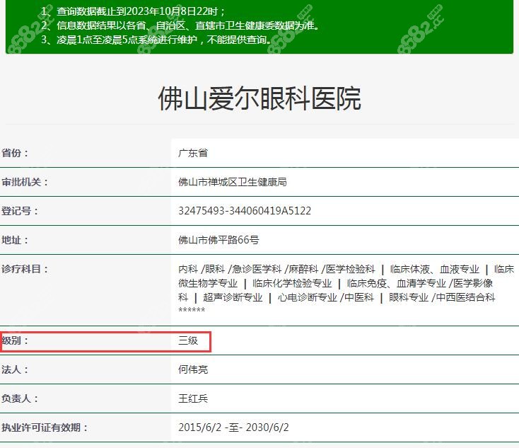佛山爱尔眼科医院是正规的3级专科