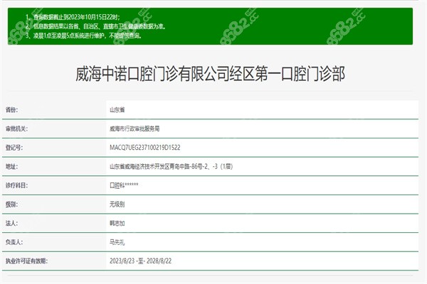 威海中诺口腔许可证