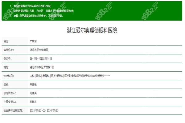 湛江爱尔奥理德眼科医院许可证