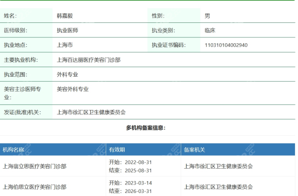 上海韩嘉毅在哪家医院坐诊