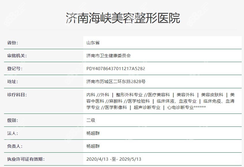 济南海峡植发医院在卫健委官网上的备案信息