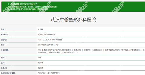 武汉中翰整形外科医院资质正规