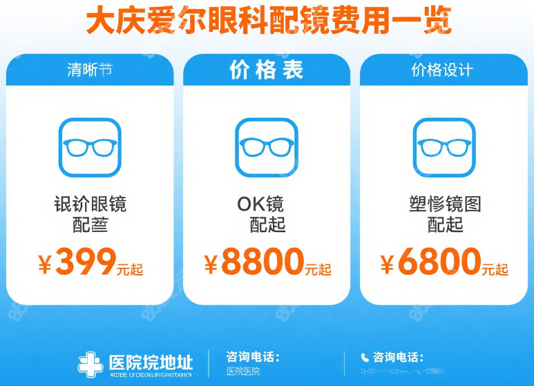大庆爱尔眼科医院配镜价格表:近视眼镜/OK镜/塑形镜费用一览