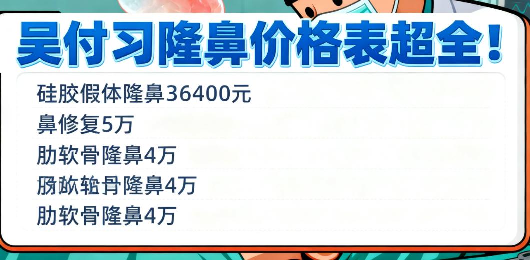 吴付习隆鼻价格表超全!硅胶假体隆鼻36400元,鼻修复5万,肋软骨隆鼻4万