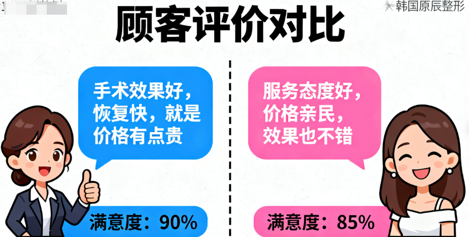 韓國(guó)原辰整形和她美整形的部分項(xiàng)目?jī)r(jià)格