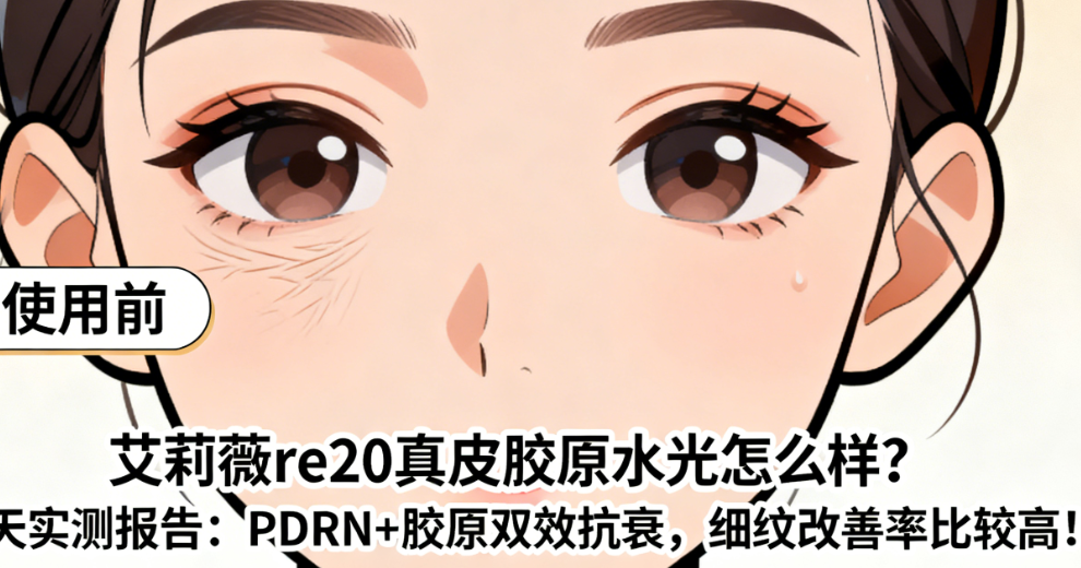 艾莉薇re20真皮胶原水光怎么样？30天实测报告：PDRN+胶原双效抗衰，细纹改善率比较高！
