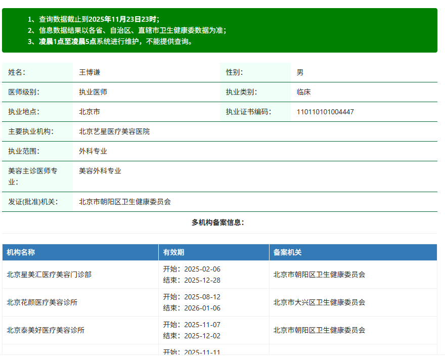 王博謙醫(yī)生資質(zhì)