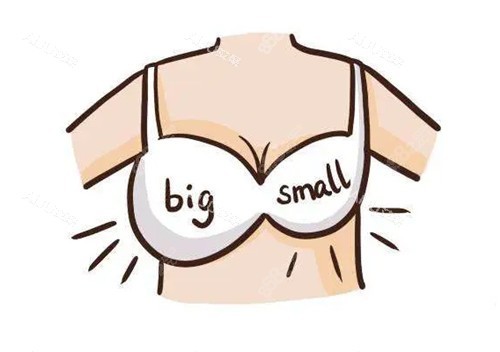 胸部大小不對稱卡通示意圖